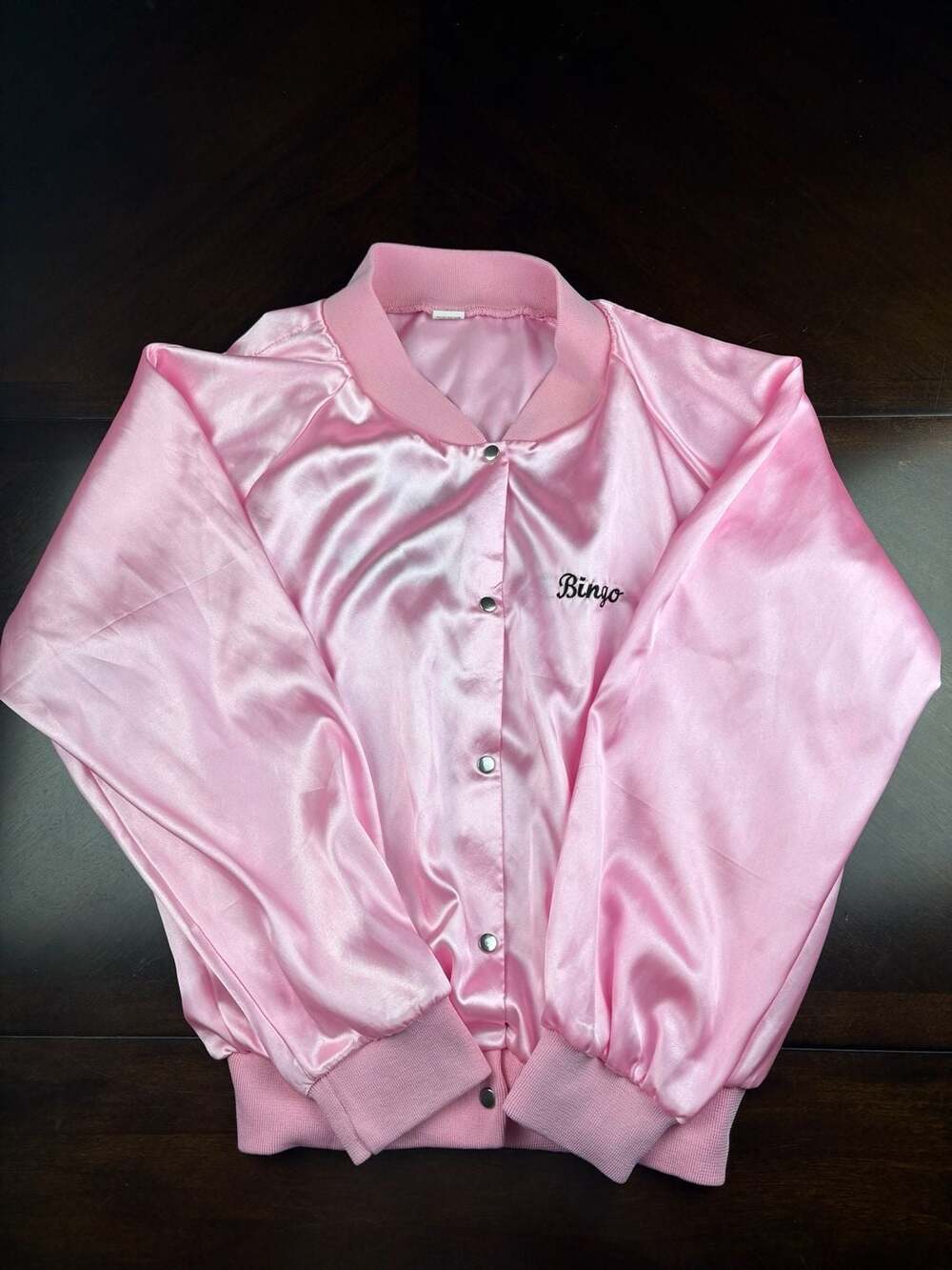 Pink Ladies Satin Bomber Jacket Grease Bingo Embroidered Women’s Size Large L
